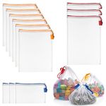 Reofrey 12 Pcs Toy Storage & Organization Mesh Bags, Washable Mesh Friendly See Through with Drawstring, for Fruit, Vegetables, Grocery, Shopping, Storage and Toys, 3 Various Sizes