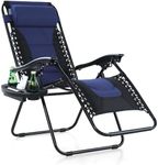 MFSTUDIO Padded Zero Gravity Recliner Chair, Folding Patio Lounge Chair w/Adjustable Pillows & Cup Holder for Poolside Backyard, Support 350lbs(Blue)