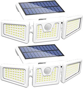 INCX 156 LED Solar Motion Lights Outdoor 2 Pack, 3 Heads Solar Security Lights with Motion Sensor IP65 Waterproof, Flood Lights for Wall, Patio, Garden, Porch, Garage White