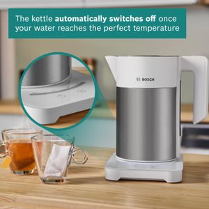 Bosch Cordless Kettle 1.7L – 7 Temperature Settings, KeepWarm, White/Silver