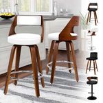 ALFORDSON Bar Stools Set of 2, Adjustable Barstools PU Leather, 360° Swivel Wooden Kitchen Chair with Backrest and Footrest, for Dining Room Pub Bar Countertop, 150KG Loads, White