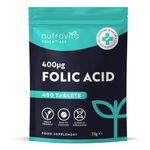 Folic Acid Tablets 400 mcg - 400 Vegan Vitamin B9 Tablets - 13 Month Supply - Pregnancy Care - Normal Function of Immune System & Maternal Tissue Growth During Pregnancy - Nutravita