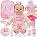 SMILESSKIDDO 12 Inch Soft Body Baby Doll for Toddlers with Take Along Doll Backpack Carrier Accessories, Baby Doll Clothes and Baby Doll Caring Set for Kids 2 3 4 5 Year Old