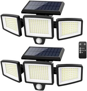 Tuffenough Solar Outdoor Lights 2500LM 210 LED Security Lights with Remote Control,3 Heads Motion Sensor Lights, IP65 Waterproof,270° Wide Angle Flood Wall Lights with 3 Modes