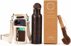 AVA DESIGNZ Hammered Copper Water Bottle for Drinking, Yoga Ayurvedic Water Bottle, Leak-Proof Copper Vessel with Brush and Bag, Joint-Free Thermos, 32 Oz Black