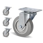 CWfutureparts 4 Inch Casters Set of 4 Heavy Duty Caster Wheels with Swivel 1200Lbs ，Rubber Wheel Silent Castor Industrial Plate Casters Wheels for Cart Furniture Workbench（4 Swivel）