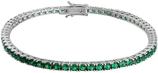 Pulsera Tenis de Plata de ley 925 con Circonita Cúbica para Hombre y Mujeres (Esmeralda, 18)