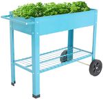 Sunnydaze Raised Garden Bed with Handlebar and Wheels - Galvanized Steel - Outdoor Mobile Elevated Planter Box Cart - 43-Inch - Grow Vegetables and Plants on The Patio, Deck, or Yard - Blue