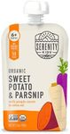 Serenity Kids 6+ Months USDA Organic Veggie Puree Baby Food Pouches | No Sugary Fruits or Added Sugar | Allergen Free | 3.5 Ounce BPA-Free Pouch | Sweet Potato & Parsnip | 6 Count