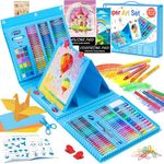 Art Kit, 272 Pack Art Set Drawing Kit for Kids Girls Boys, Deluxe Gift Art Supplies with Trifold Easel, Origami Paper, Coloring Pad, Sketch Pad, Pastels, Crayons, Pencils, Watercolors (Blue)