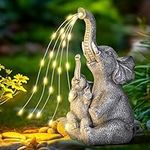 GIGALUMI Solar Garden Statues Embrace Elephant Figurine Lights for Outdoor, Yard, Garden Decor Unique Gifts for Mom, for Women, Elephant Decoration for Patio