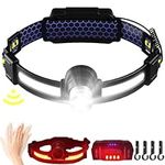 Head Torch Rechargeable,Lumi Light LED Headband USB Headlamp with Red Light 90°Angle Adjustable/Zoomable/Super Bright 260°Wide Beam Waterproof Light Portable for Running,Fishing,Working,Camping,Hiking