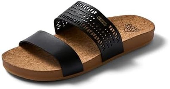 Reef Women's Cushion Vista Perf Slides Black/Tan, Size 5M