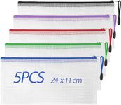 Clear Pencil Case, Mesh Pencil Pouch Zipper File Bags 5PCS Exam Pencil Case with Strong Zipper for School Supplies, Bills, Cosmetics, Stationery and Travel Accessories, 5 Colors