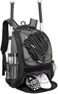 DAFISKY Baseball Bag Softball Backpack - Youth Adult T Ball Bat Equipment Bag with Bat and Helmet Holders, Shoe Compartment and Hook, Gray