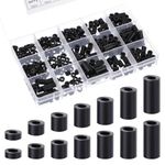 345 Pcs Black Nylon Spacers M3/M4 Plastic Spacers, Insulation Abs Round Spacer Screw Spacers, Washers Assortment Kit Unthreaded for Electrical Screws, Switch and Receptacle, 14 Kinds Different Size