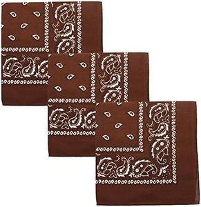 Set of 3 Large Cotton Paisley Bandanas - Brown