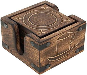 Ajuny Posavasos de Madera con Soporte Estilo Quemado Cuadrado Hecho a Mano Decorativo Antideslizante Protección de Mesa para té Café Tazas Decoración del Hogar Juego de 6