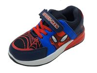 Marvel Spiderman Boys Trainers with Hook & Loop Strap, Blue/Red with Flashing Lights, Size 10