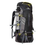 TRAWOC FLYSPECK 65 Liter Hiking Trekking Bag Camping Rucksack Travel Backpack for Men & Women with Shoe Compartment MHK001, 3 Year Warranty, Black