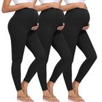 DHSO 3 Pack Maternity Leggings over The Belly Butt Lift - Buttery Soft Non-see Through Pregnancy Workout Yoga Tights Pants (3 Black, Small)