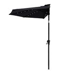 FLAME&SHADE 9 ft Half Round Solar Powered Outdoor Market Patio Table Umbrella for Wall Balcony with LED Lights and Tilt, Black