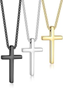 Yooblue Cross Necklace for Men - Stainless Steel Silver Black 14K-Gold-Plated Mens Cross Chain Cross Necklaces Cross Pendant, Crucifix Necklace for Mens Jewelry 20 Inch, Gifts for Catholic