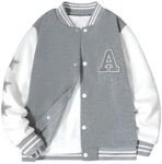 SHENHE Boy's Button Up Varsity Jacket Color Block Letter Print Baseball Bomber Jacket Grey 8 Years