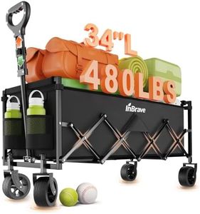 InBrave Extra Long Collapsible Wagon Cart, 480LBS Heavy Duty Utility Wagons with All-Terrain Wheels, Foldable Grocery Carts for Gardening, Shopping, Beach, Camping, Black