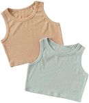 Milumia Girls Shirt 2 Pack Ribbed Knit Round Neck Casual Baisc Crop Tank Top (Beige and Green, 12 Years, Sleeveless)