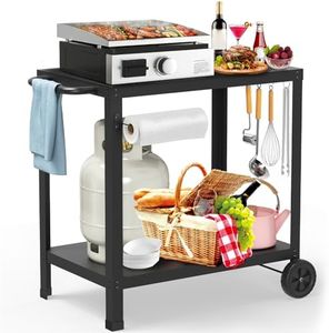 31.5x20in Double-Shelve Grill Table, Outdoor Grill Cart for Blackstone Griddle, Movable Pizza Oven Table for Outside Patio, Kitchen Cooking Food Prep Table for Party, Bar, Camping
