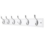 DOKEHOM 6-Satin Nickel Hooks on White Wooden Board Wall Mounted Coat Hook Rack Hanger