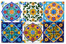 Shiv Kripa Blue Pottery Home Decor Wall Mural Mosaic Tiles Ceramic Handmade Wall Decor Tiles 6" x 6" Inch 15 x 15 cm Set of 6 Tiles (Multi Color)