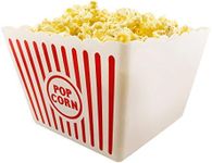 Novelty Place Plastic Popcorn Bowl, Red & White Striped Classic Popcorn Containers for Movie Night - 8" Square x 7" Deep (1 Pack)