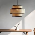 AKWAY wicker rattan hanging lamp cane webbing bamboo seagrass premium ceiling light (Three Part)