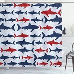 Ambesonne Sea Animals Shower Curtain, Monochrome Shark Illustration Fashion Maritime Illustration Aquatics, Cloth Fabric Bathroom Decor Set with Hooks, 69" W x 75" L, Navy Blue