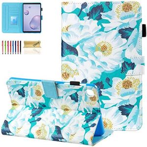 Dteck Case for Samsung Galaxy Tab A 8.4 2020 Model SM-T307, Slim Folio Stand Premium PU Leather Magnetic Case with Card Holders Protective Wallet Cover, White Flower