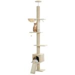 PAWZ Road Cat Tree Floor to Ceiling with Height Adjustable 216cm to 273cm,Cat Tower with Spacious Activity Space, Hammock and Cat Condo, Anti-Fall Belt, 5 Tiers Beige