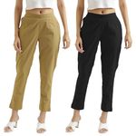 Chiraiyaa Women Cotton Trouser Pant | Versatile Regular Fit for Office, School, and Casual Wear | Pack of 2 | Camel/Beige and Black