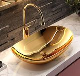 InArt Designer Ceramic Wash Basin/Vessel Sink/Over or Above Counter Top Wash Basin for Bathroom Oval Boat Shape 25" x 14" x 6" Inches (Gold)