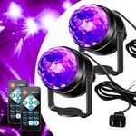 UV Black Lights for Glow Party, 6W Disco Ball Remote Control DJ Stage Lights 7 Lighting Modes Sound Activated Strobe Light for Xmas Party Pub Wedding Club Show,2 Pack