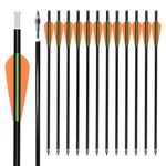 ELONG Fiberglass Crossbow Bolts 14inch Hunting Archery Arrows with 3" Orange Vanes Flat Nock Replaced Arrowhead Tip(Pack of 12)