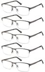 EYECEDAR 5-Pack Reading Glasses Men Blue Light Blocking Half Frame Rectangle Style Spring Hinges Readers 2.50