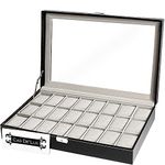 Watch Box Organizer Pillow Case - 24 Slot Luxury Premium Display Cases With Framed Glass Lid Elegant Contrast Stitching Sturdy and Secure Lock for Men and Women Watch & Jewelry Large Holder Boxes