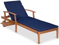 Best Choice Products 79x26in Acacia Wood Chaise Lounge Chair Recliner, Outdoor Furniture for Patio, Poolside w/Slide-Out Side Table, Foam-Padded Cushion, Adjustable Backrest, Wheels - Navy Blue