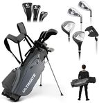 ULTIMATE Men's Golf Club Set, Complete Golf Club Package Set w/ #1 Driver,#3 Fairway Wood w/Headcover,#4 Hybrid,#6/#7/#8/#9 Irons, Pitching Wedge, Putter (Gray w/Bag)