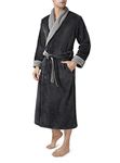 DAVID ARCHY Men's Warm Bathrobe Coral Fleece Plush Robe Shawl Collar Heavyweight Full Length Long Big and Tall