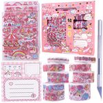 Toyshine Cute Unicorn Washi Tape Set 8 Rolls, 10 Stickers, 1 Notepad, 1 Cutting Tool, Decorative Masking Tapes for Arts, DIY Crafts, Journals, Planners, Scrapbook, Wrapping