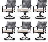 PHI VILLA Patio Swivel Dining Chairs Set of 6, Outdoor Kitchen Garden Metal Chair with Cushions, Patio Furniture Chair with Armrest, Black Frame