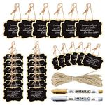 24 Pack Chalkboard Tags with String, 2.36x3.35 Inch Mini Wood Chalkboards Signs with Gold and Silver Markers, Giyipripi Hanging Chalkboard Labels Massage Board Signs, Price Tags